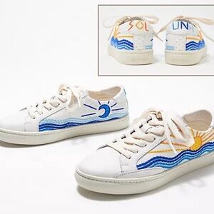 Soludos Leather Lace-Up Embroidered Sneakers size 7